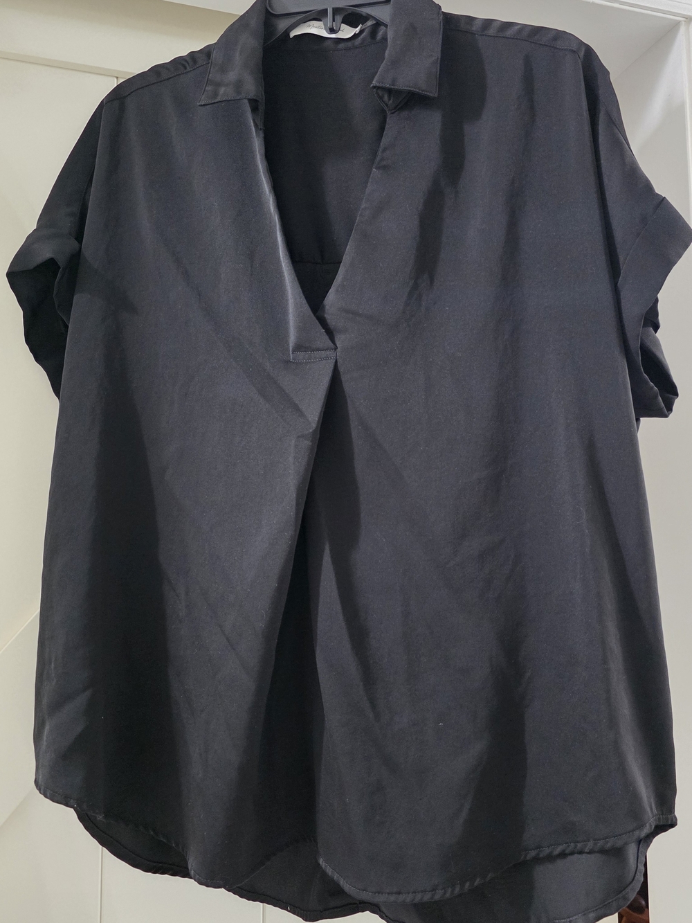 Mustard Seed Black Top with V-Neck Detail